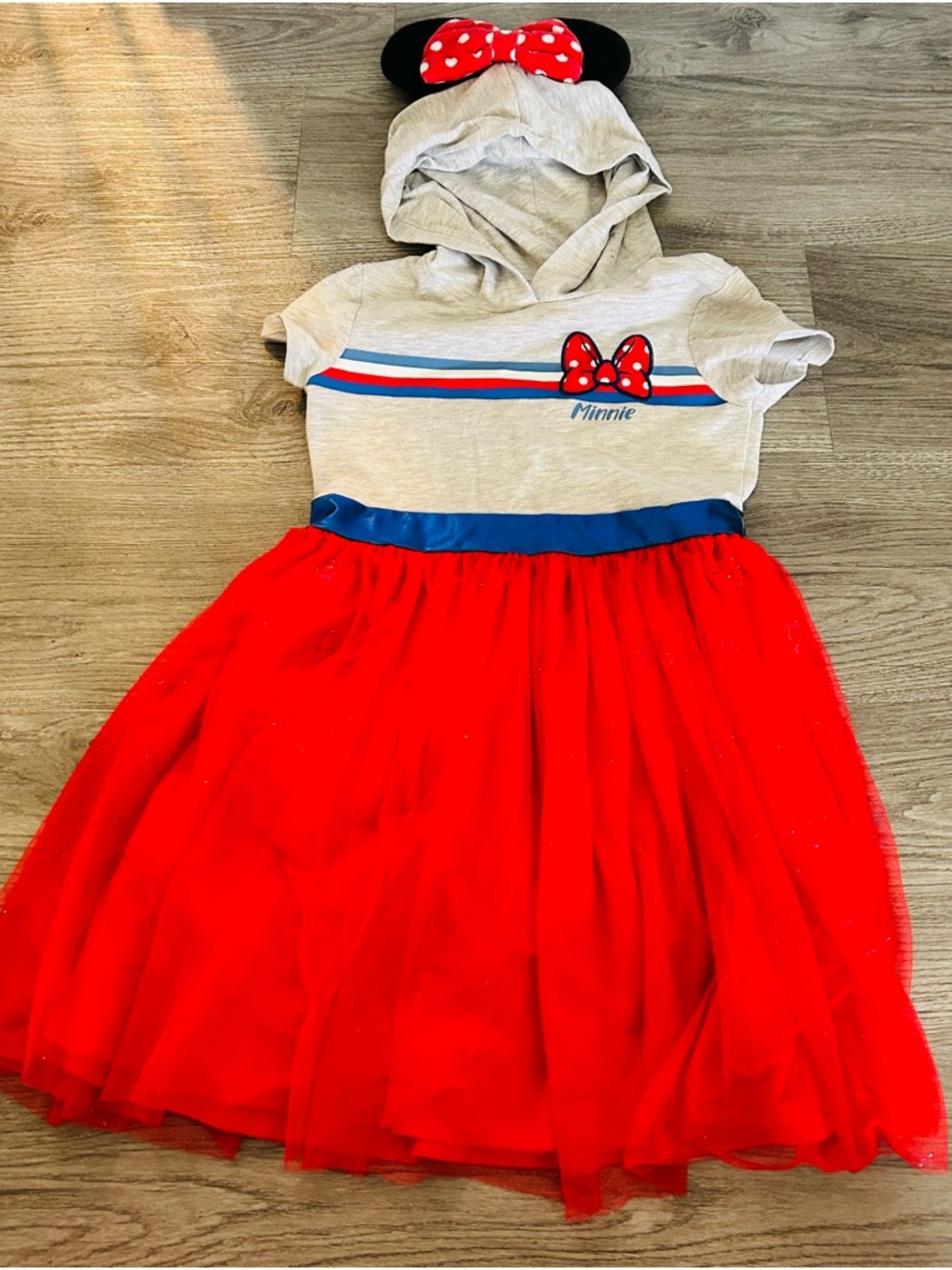 Minnie Mouse Hooded Tulle Dress with Red Skirt w Ears YS (6-7) (see pics+notes)